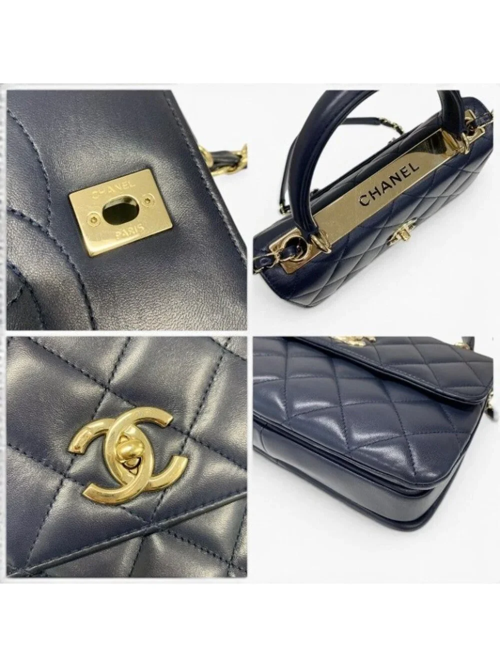 Chanel Trendy CC Shoulder Bag Navy Gold CC Logo Turnlock Chain 2-Way